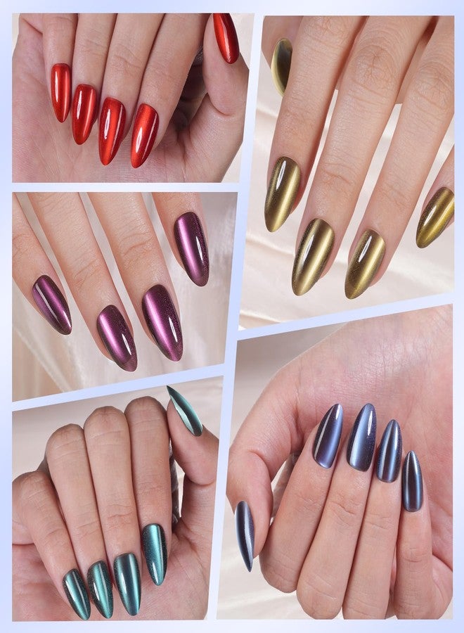 Misssix Cat Eye Press On Nails, 150Pcs Almond Cat Eye Nail Tips, Glossy Glitter Soft Gel Stick On Nails, Reusable Fake Nails for Nail Art DIY 15 Sizes - Image 4